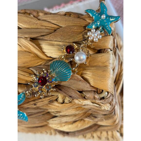 Starfish & Pearl Statement Necklace Turquoise Beads Resort Coastal Chic NWT - Picture 6 of 8